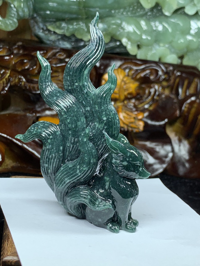 Tác Phẩm Hồ Ly Đá Cẩm Thạch Cao 99,4 Ngang 48,7 Sâu 33,3 (mm) 141g