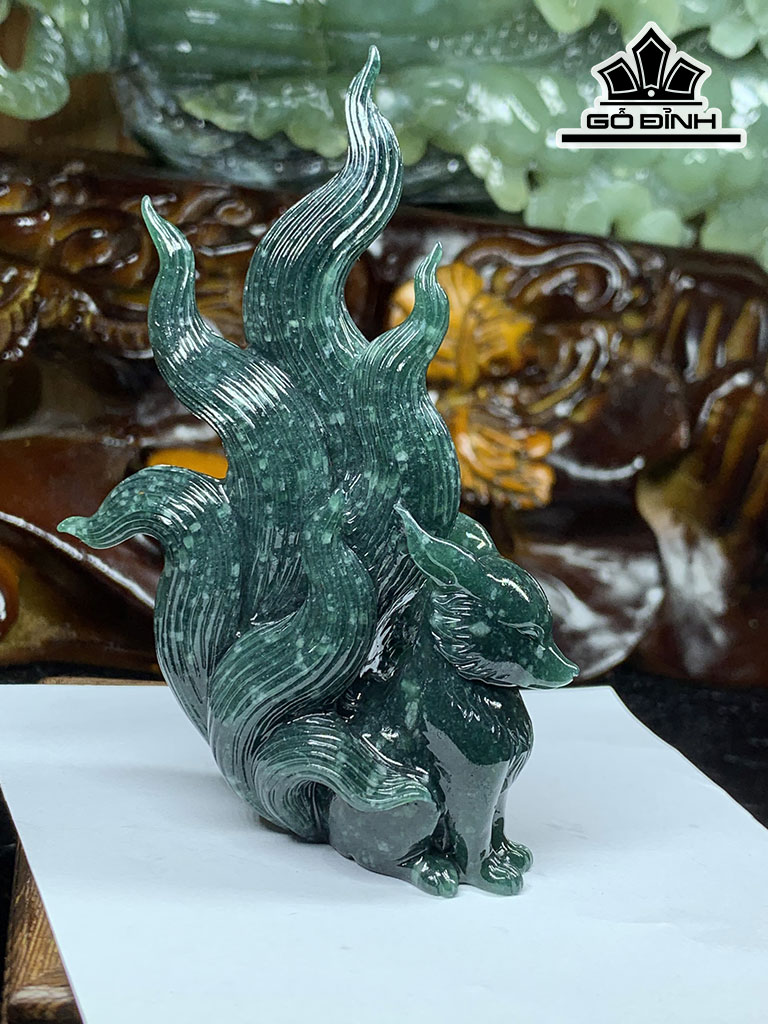 Tác Phẩm Hồ Ly Đá Cẩm Thạch Cao 99,4 Ngang 48,7 Sâu 33,3 (mm) 141g