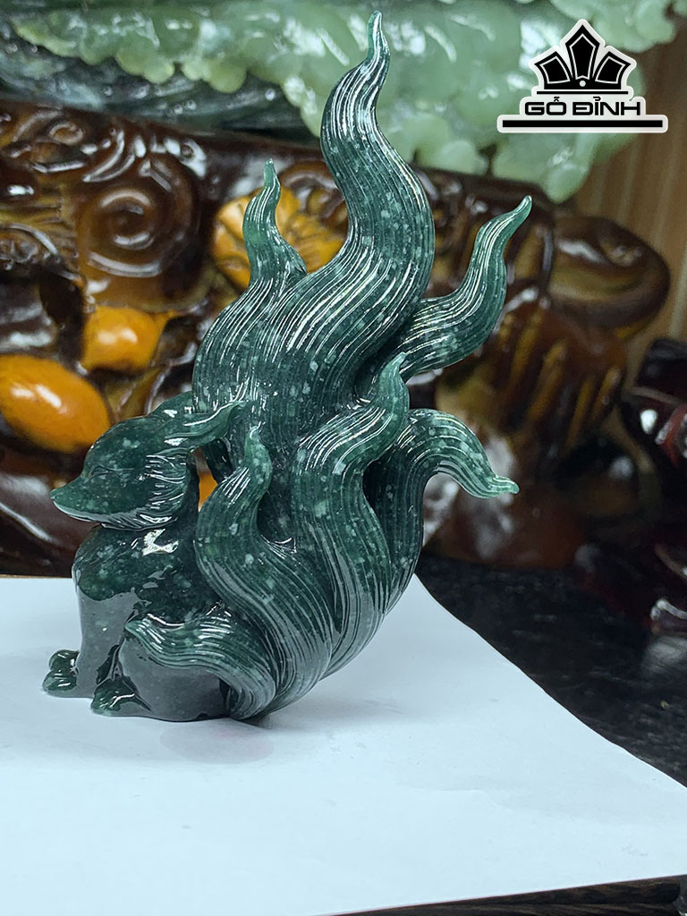 Tác Phẩm Hồ Ly Đá Cẩm Thạch Cao 99,4 Ngang 48,7 Sâu 33,3 (mm) 141g