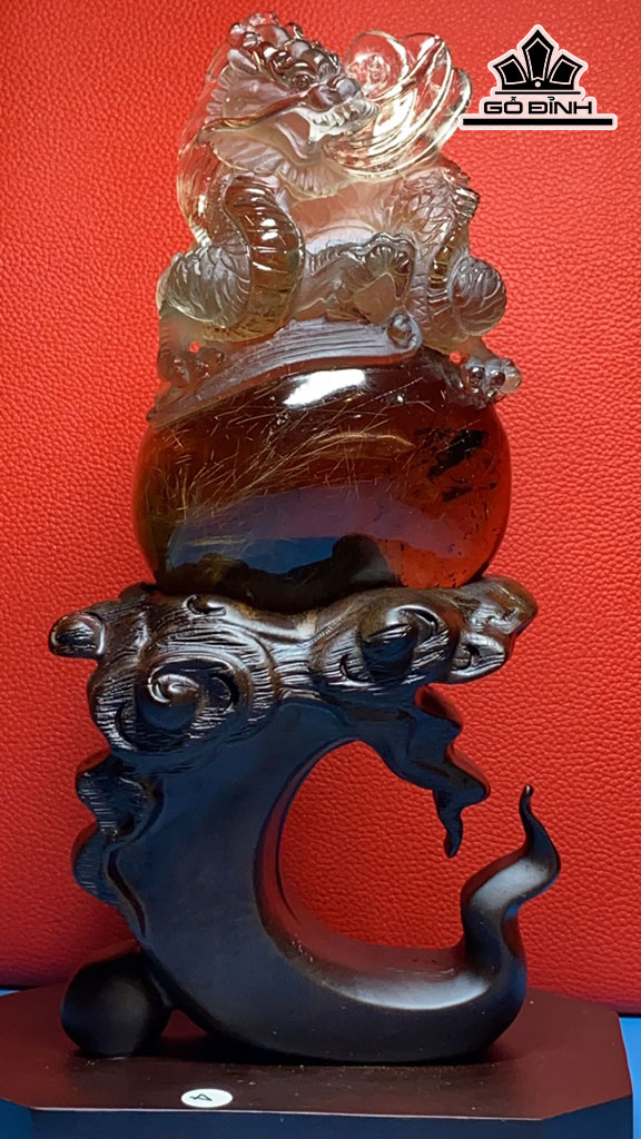 Tác Phẩm Rồng Đá Thạch Anh Tóc Vàng Cao 236 Ngang 83 Sâu 40 (mm) 488g