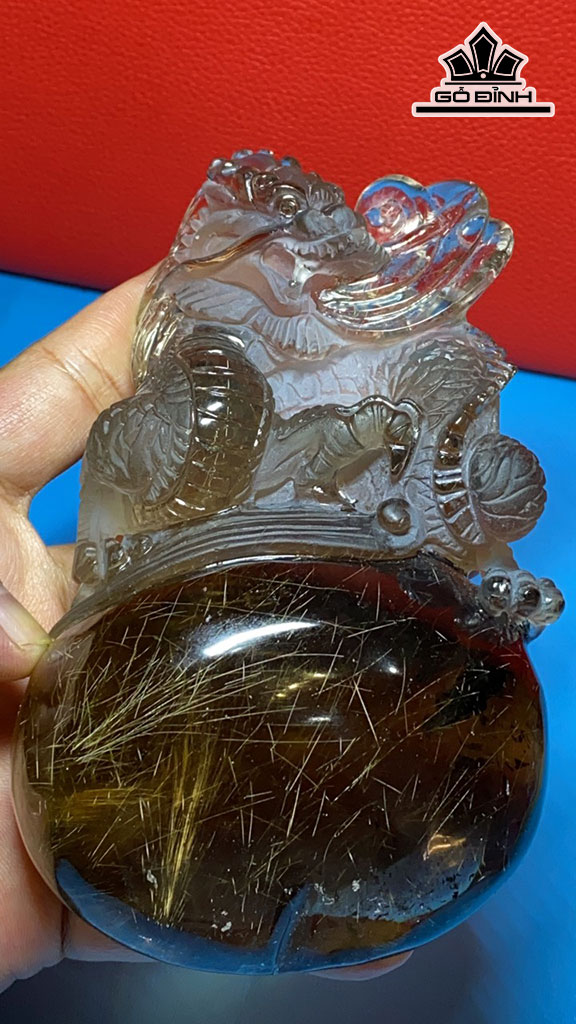 Tác Phẩm Rồng Đá Thạch Anh Tóc Vàng Cao 236 Ngang 83 Sâu 40 (mm) 488g