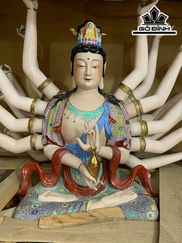Tượng Chuẩn Đề Bồ Tát Gốm Tàu Cao 132 Ngang 120 (cm)