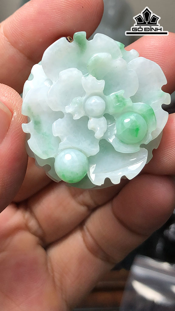 Mặt Dây Chuyền Hoa Mẫu Đơn Đá Cẩm Thạch Cao 35,8 Ngang 14 (mm)