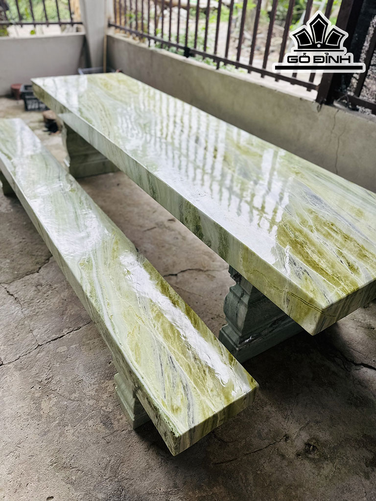 Bộ Bàn Đá Serpentine Bàn Dài 283 Ngang 76 Sâu 12 (cm) Ghế Ngang 30 Sâu 10 (cm)