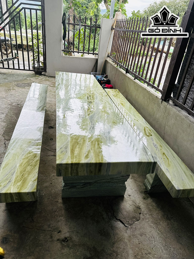 Bộ Bàn Đá Serpentine Bàn Dài 283 Ngang 76 Sâu 12 (cm) Ghế Ngang 30 Sâu 10 (cm)