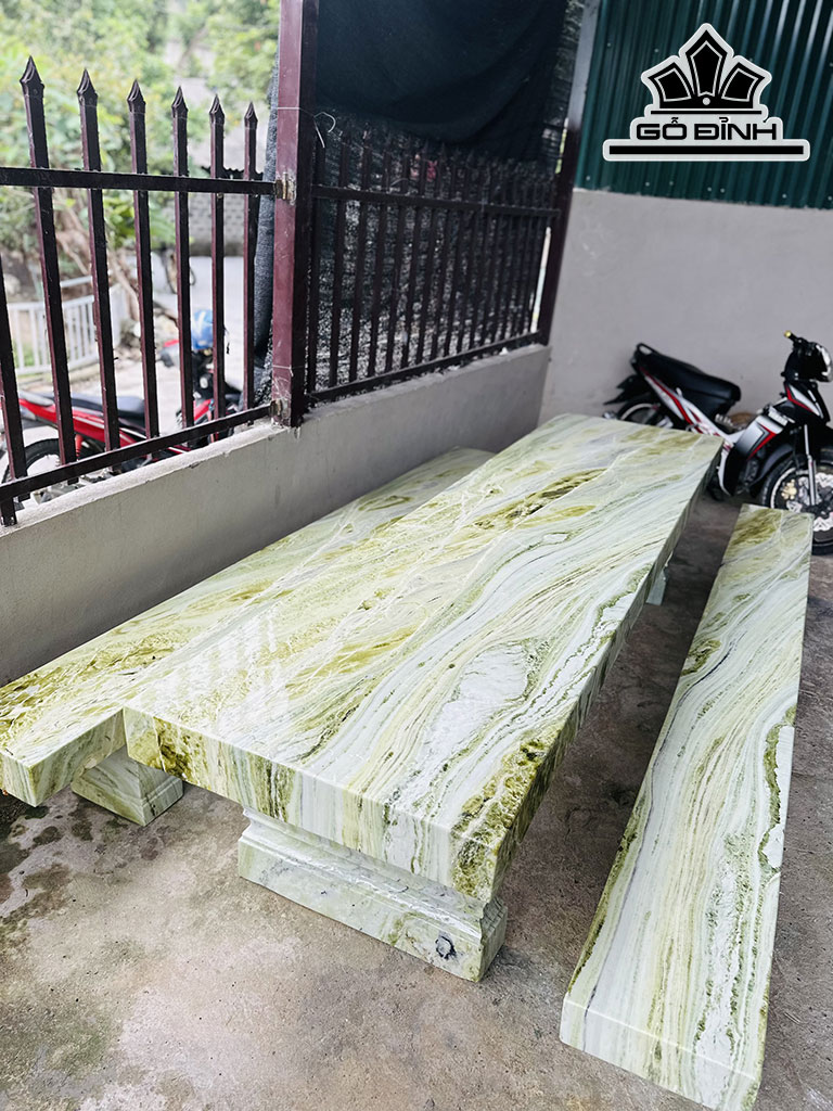 Bộ Bàn Đá Serpentine Bàn Dài 283 Ngang 76 Sâu 12 (cm) Ghế Ngang 30 Sâu 10 (cm)