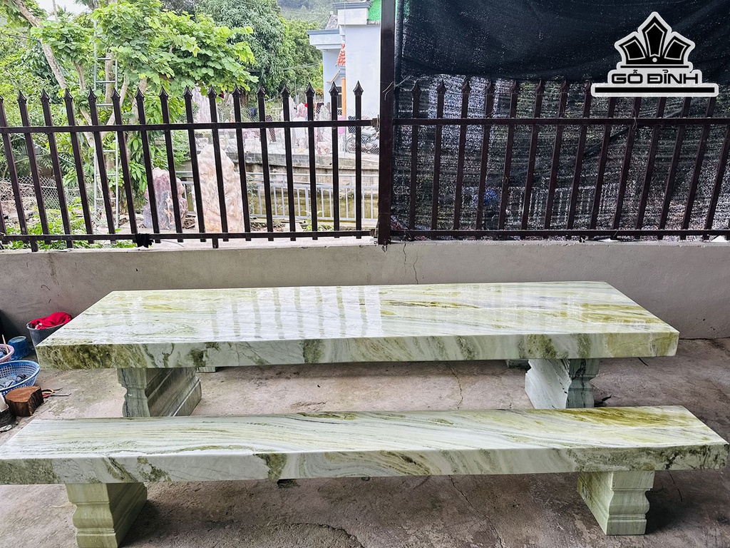 Bộ Bàn Đá Serpentine Bàn Dài 283 Ngang 76 Sâu 12 (cm) Ghế Ngang 30 Sâu 10 (cm)