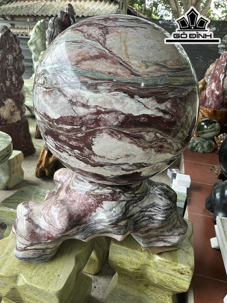 Cặp Bi Cầu Đá Serpentine Huyết Đỏ Đa Sắc Đường Kính Hạt 61 (cm) 1200kg