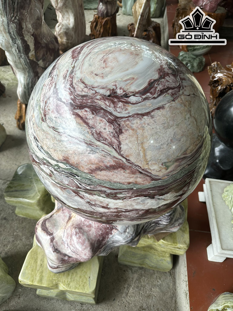 Cặp Bi Cầu Đá Serpentine Huyết Đỏ Đa Sắc Đường Kính Hạt 61 (cm) 1200kg