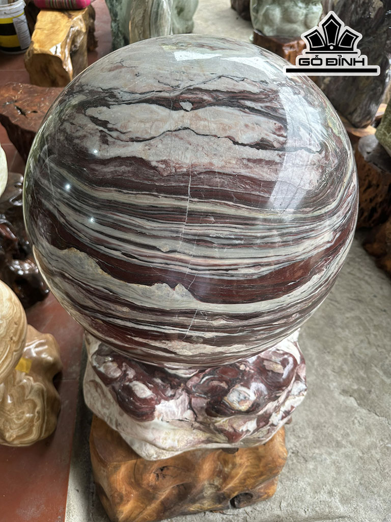 Cặp Bi Cầu Đá Serpentine Huyết Đỏ Đa Sắc Đường Kính Hạt 61 (cm) 1200kg