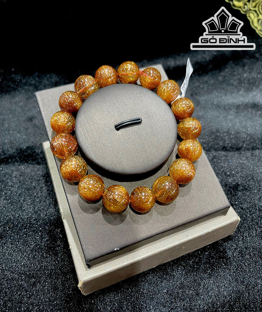 Vòng Tay Đá Thạch Anh Tóc Vàng Đồng Trục Đường Kính Hạt 13 (mm) 47,19g