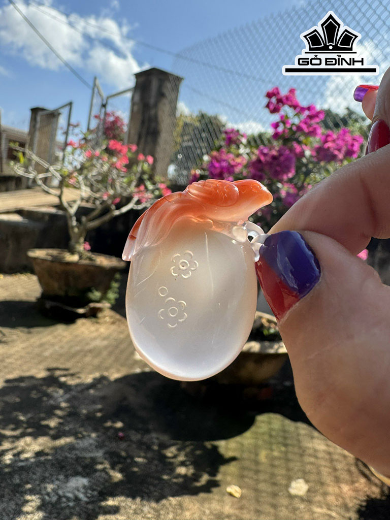 Mặt Dây Chuyền Hỷ Tước Đá Mã Não Nam Hồng Cao 33,9 Ngang 22 Sâu 8,6 (mm) 11g