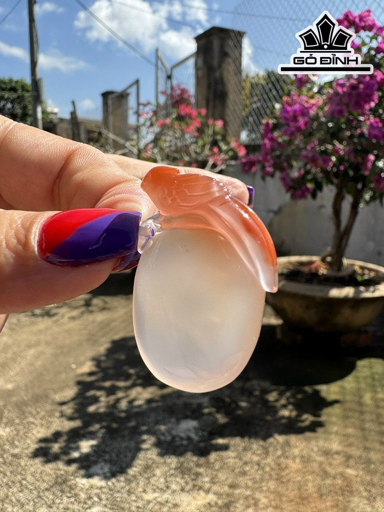 Mặt Dây Chuyền Hỷ Tước Đá Mã Não Nam Hồng Cao 33,9 Ngang 22 Sâu 8,6 (mm) 11g