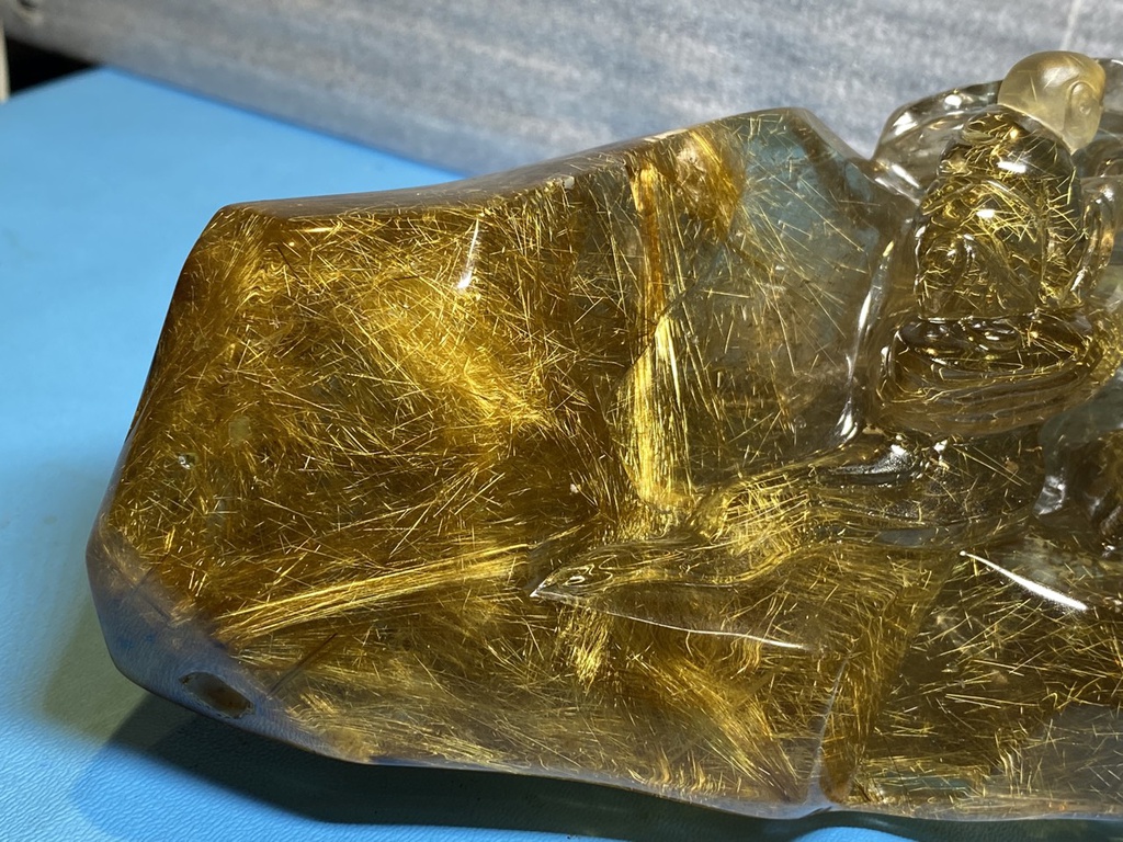 Tác Phẩm Bái Quan Âm Đá Thạch Anh Tóc Vàng Cao 210 Ngang 120 Sâu 60 (mm) 1812g