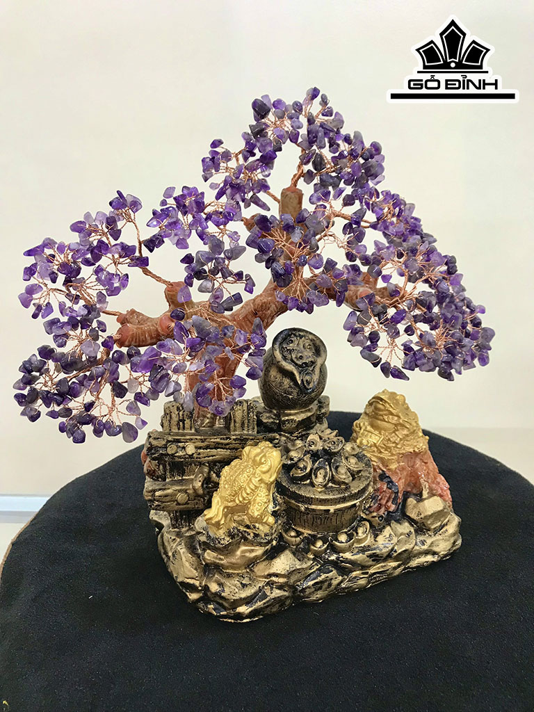 Cây Tài Lộc Thiềm Thừ Kim Tiền Đá Thạch Anh Tím Cao 28 Ngang 29 Sâu 11 (cm) 1,3kg