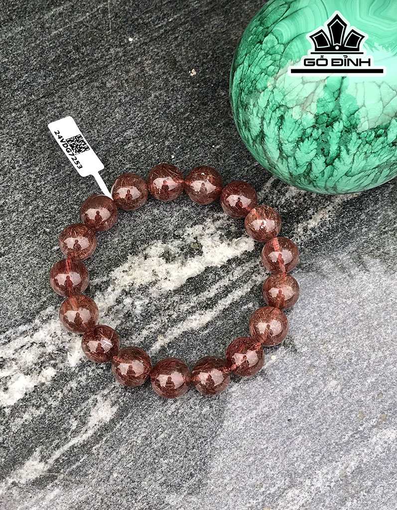 Vòng Tay Đá Thạch Anh Tóc Đỏ Nâu Đường Kính Hạt 12,5 (mm) 45,2g
