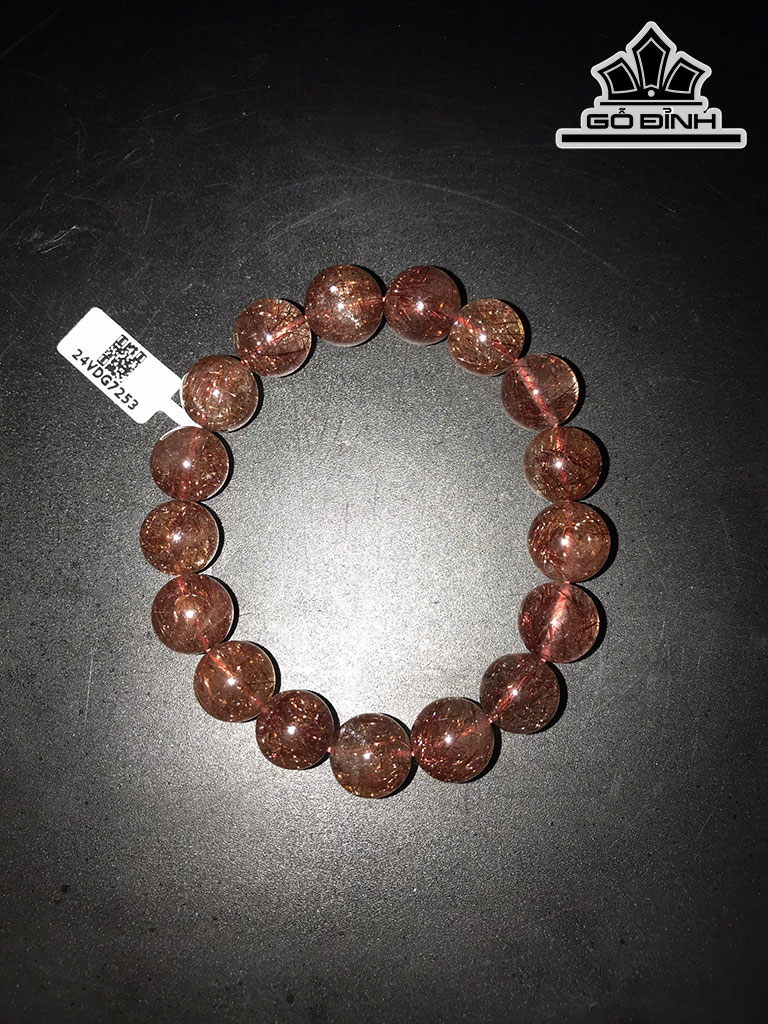 Vòng Tay Đá Thạch Anh Tóc Đỏ Nâu Đường Kính Hạt 12,5 (mm) 45,2g