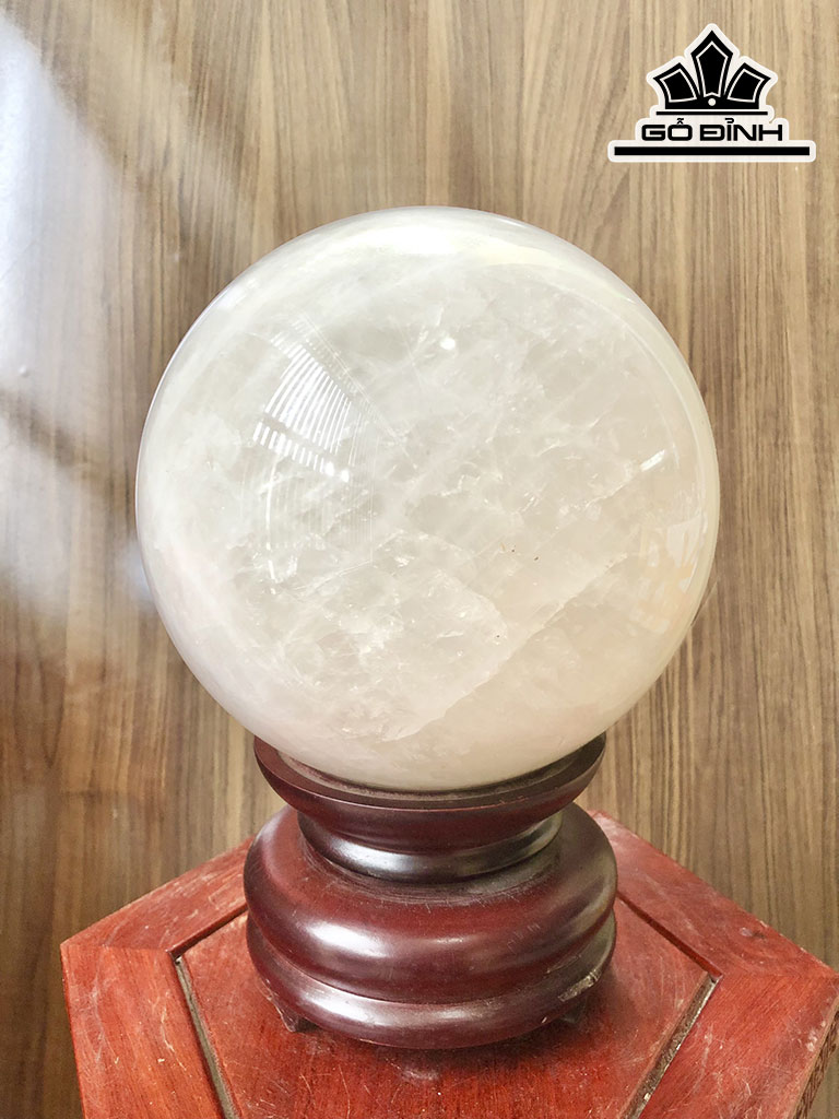 Bi Cầu Đá Thạch Anh Trắng Khói Đường Kính Hạt 17 (cm) 8,8kg