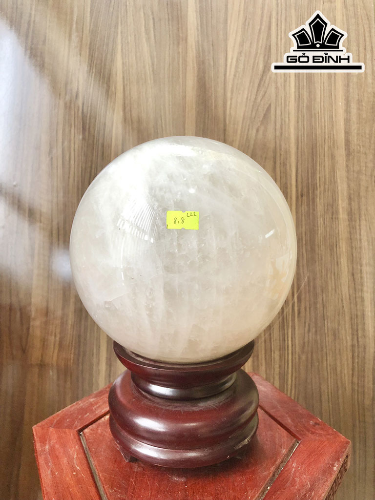 Bi Cầu Đá Thạch Anh Trắng Khói Đường Kính Hạt 17 (cm) 8,8kg