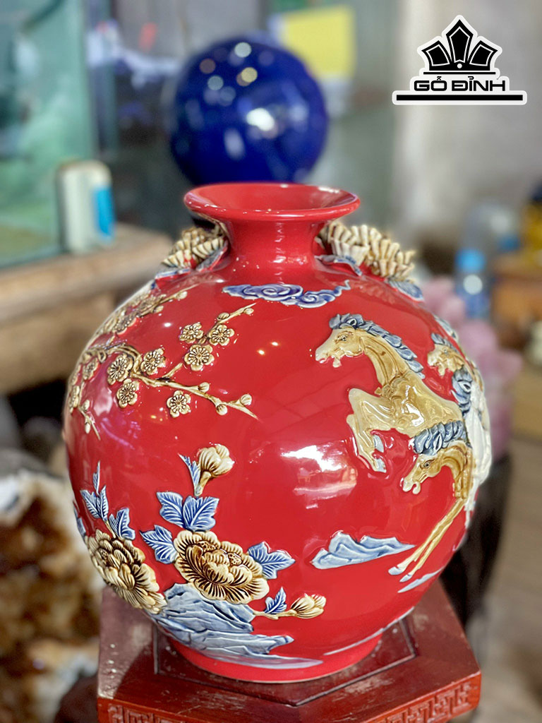 Bình Gốm Mã Đáo Thành Công Gốm Bát Tràng Cao 30 Ngang 27 (cm)