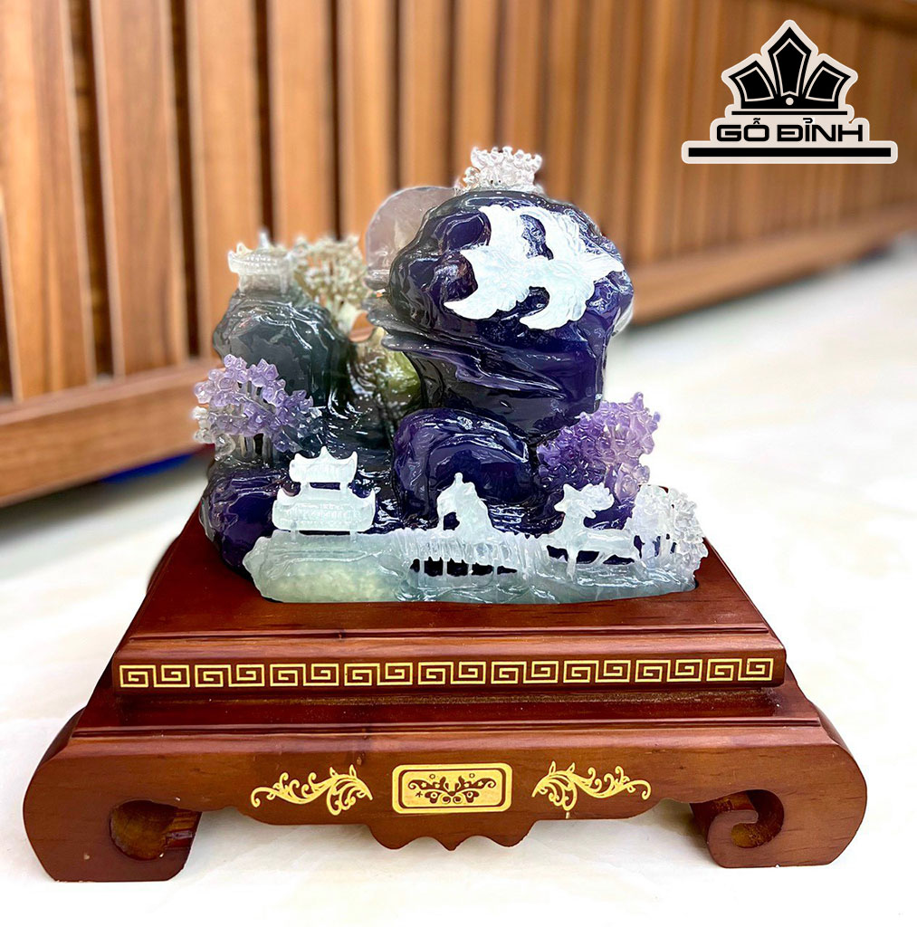 Tác Phẩm Phong Cảnh Đá Flourite Cao 32 Ngang 29 (cm) 6,9kg Riêng Đá Cao 19 Nganng 23 (cm) 5,8kg
