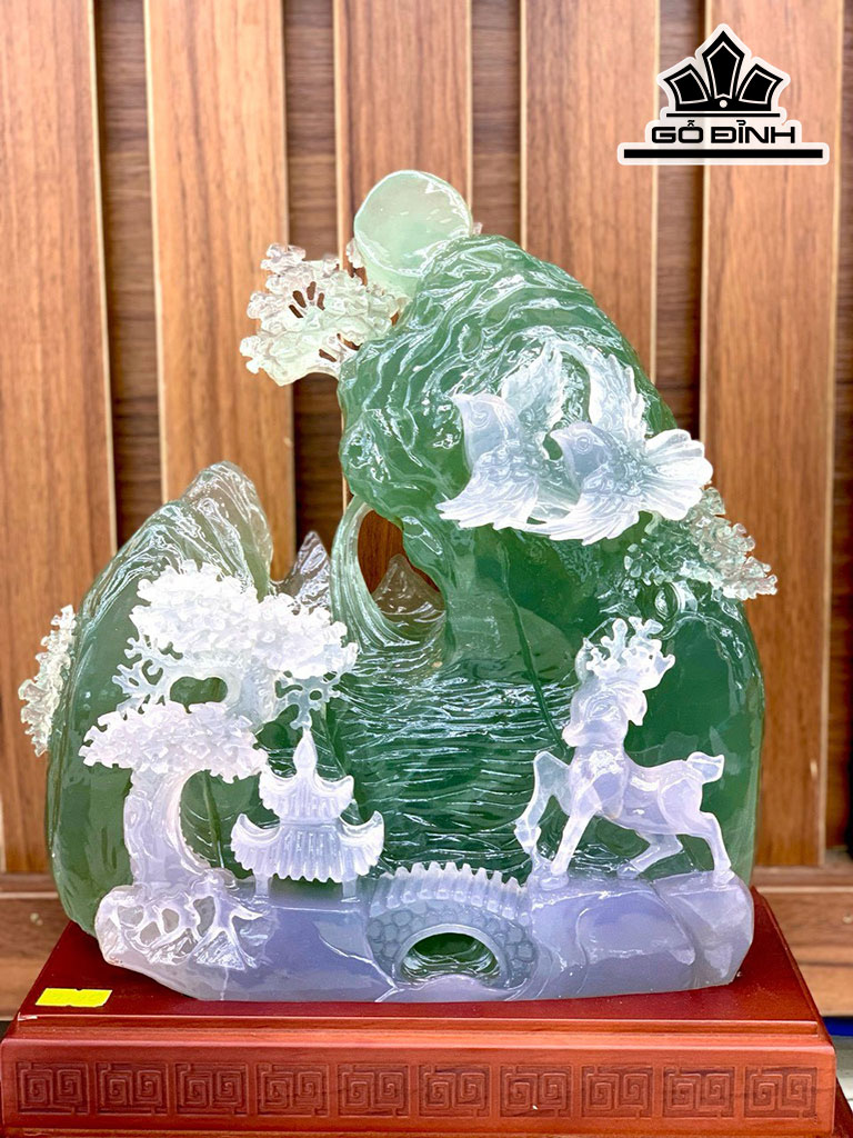 Tác Phẩm Phong Cảnh Đá Flourite Cao 39 Ngang 30 (cm) 8,8kg Riêng Đá Cao 27 Ngang 24 (cm) 7,5kg