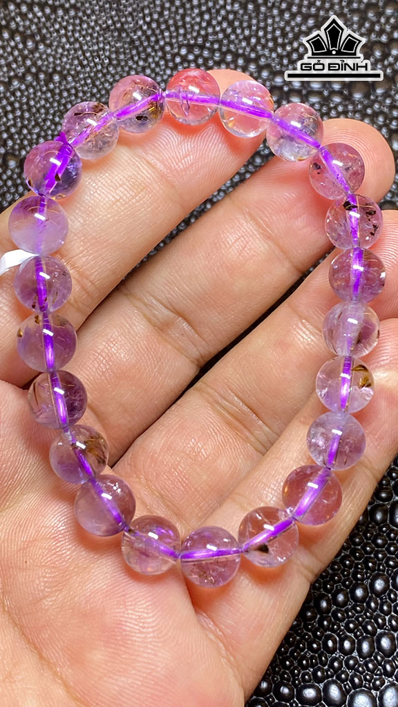 Vòng Tay Đá Thạch Anh Tóc Tím Trong Đường Kính Hạt 8,5 (mm) 19,3g