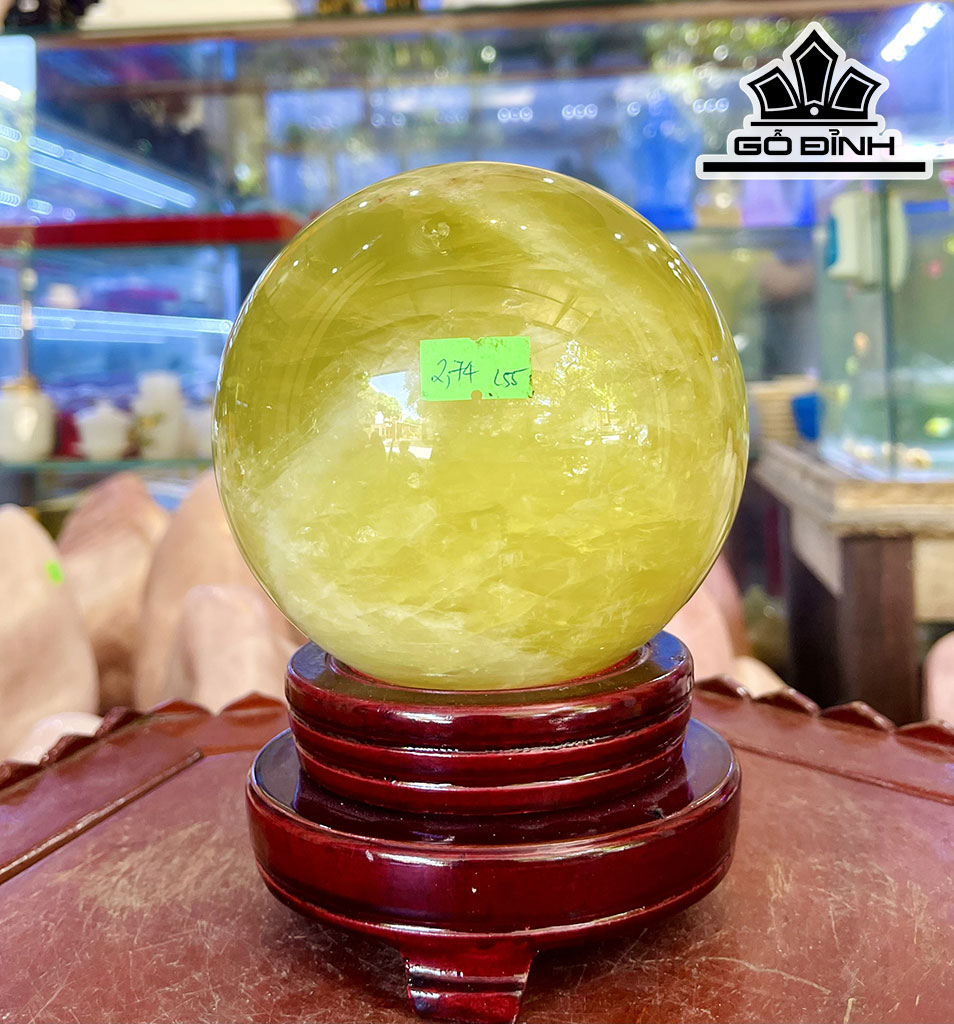 Bi Cầu Đá Thạch Anh Vàng Đường Kính 12 (cm) 2,74kg