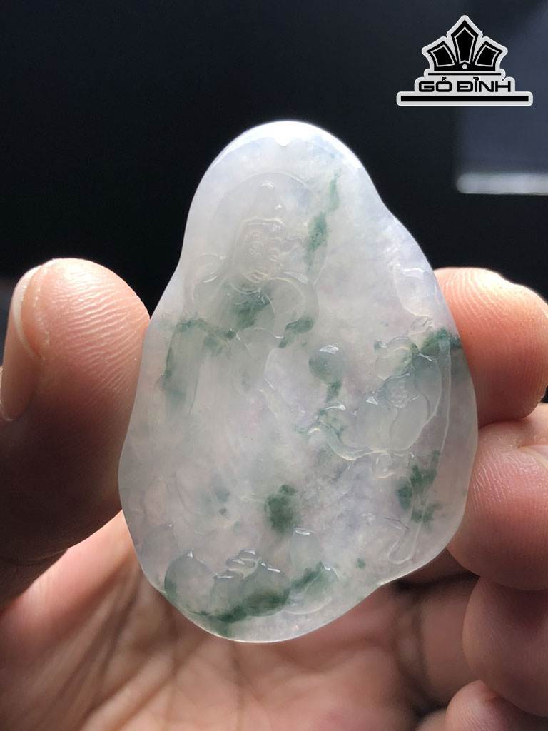 Mặt Dây Chuyền Quan Âm Hoa Bay Đá Cẩm Thạch Cao 48,5 Ngang 33 Sâu 4,2 (mm) 11,4g