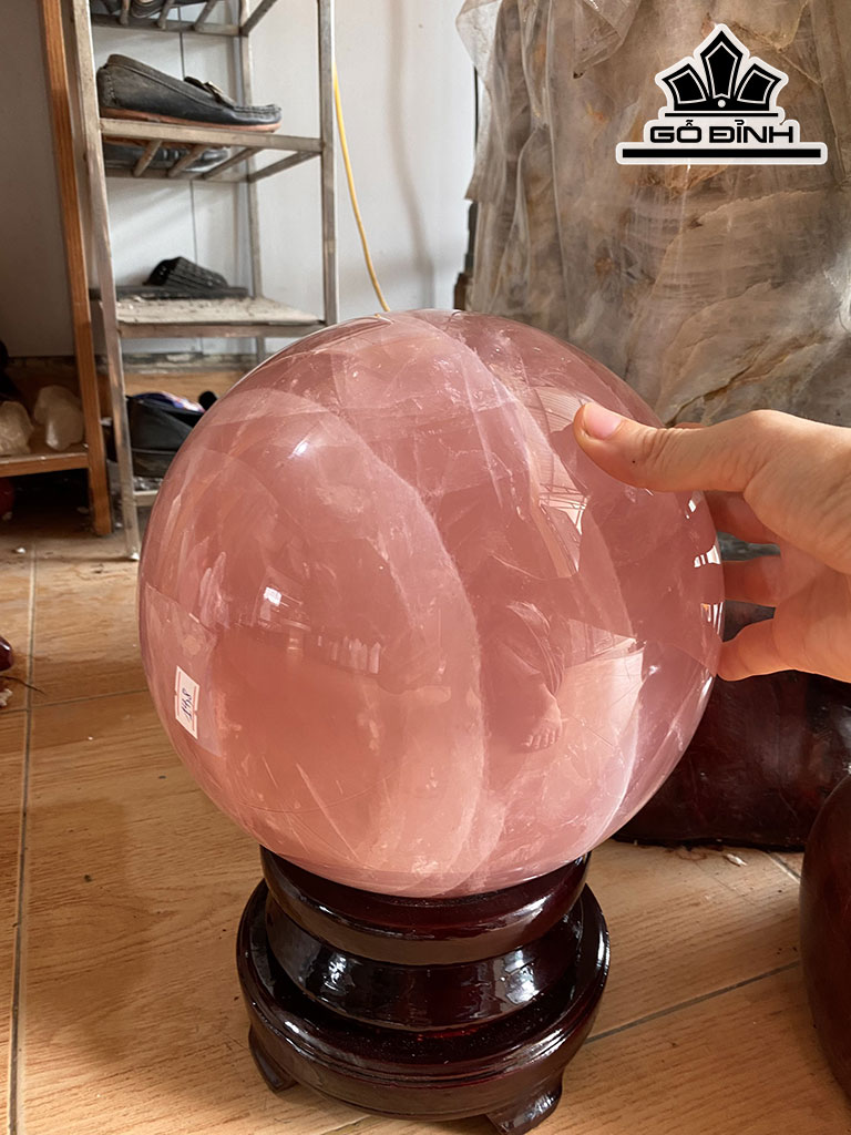 Bi Cầu Đá Thạch Anh Hồng Đường Kính 22 (cm) 14,8kg