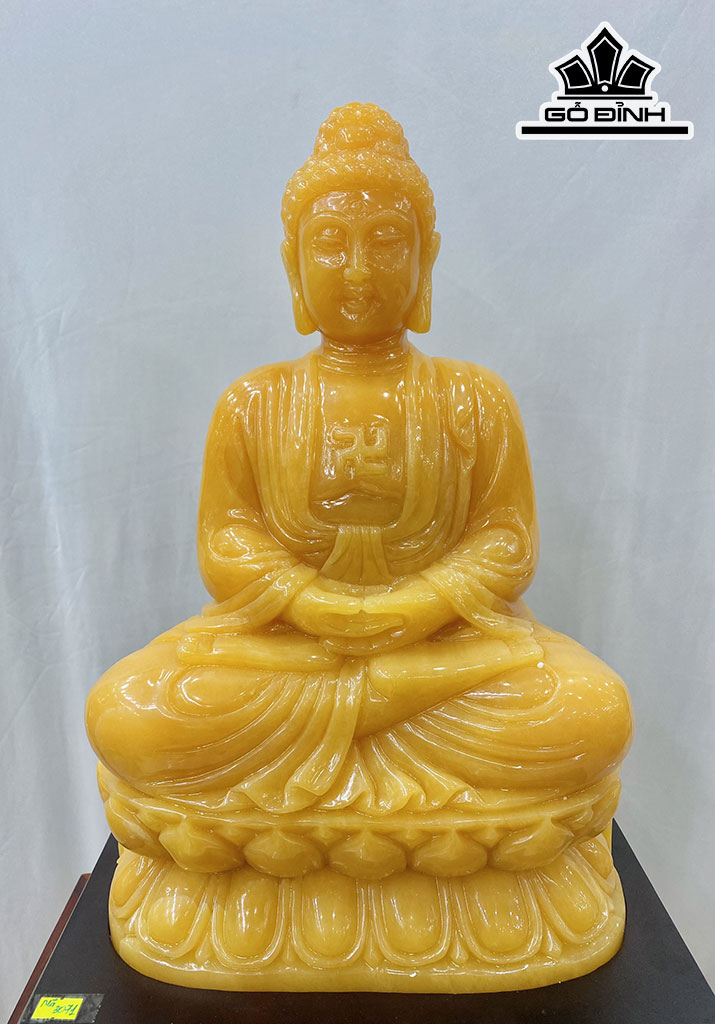 Tượng Phật Adida Tọa Đài Sen Đá Ngọc Hoàng Long Cao 59 Ngang 46 Sâu 14 Riêng Đá Cao 29 (cm)