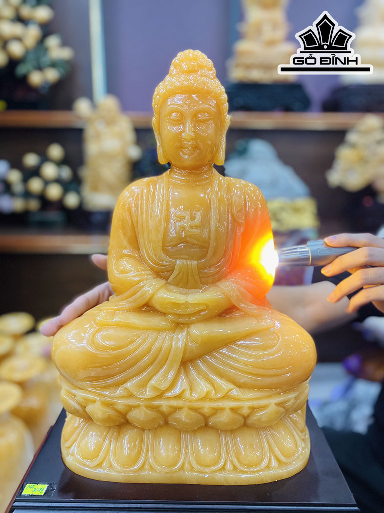 Tượng Phật Adida Tọa Đài Sen Đá Ngọc Hoàng Long Cao 59 Ngang 46 Sâu 14 Riêng Đá Cao 29 (cm)
