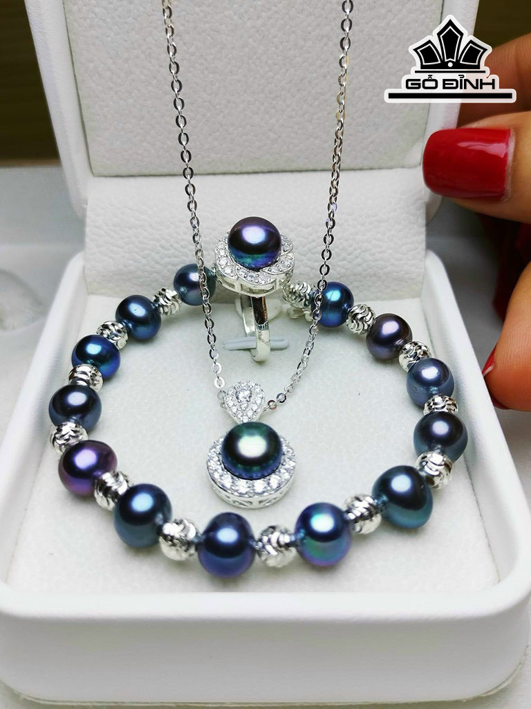 Set 3 Món Ngọc Trai Xanh Đen Size 7-8 li