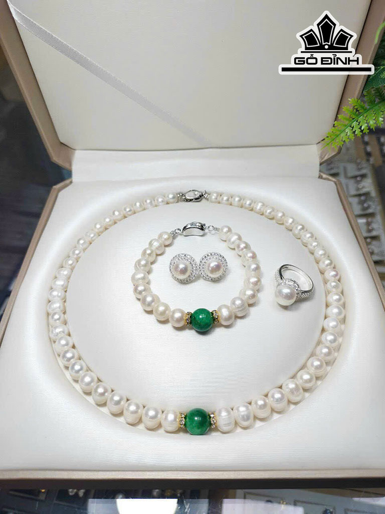 Set 4 Món Dây Chuyền Ngọc Trai Oval Trắng Size 8 Li