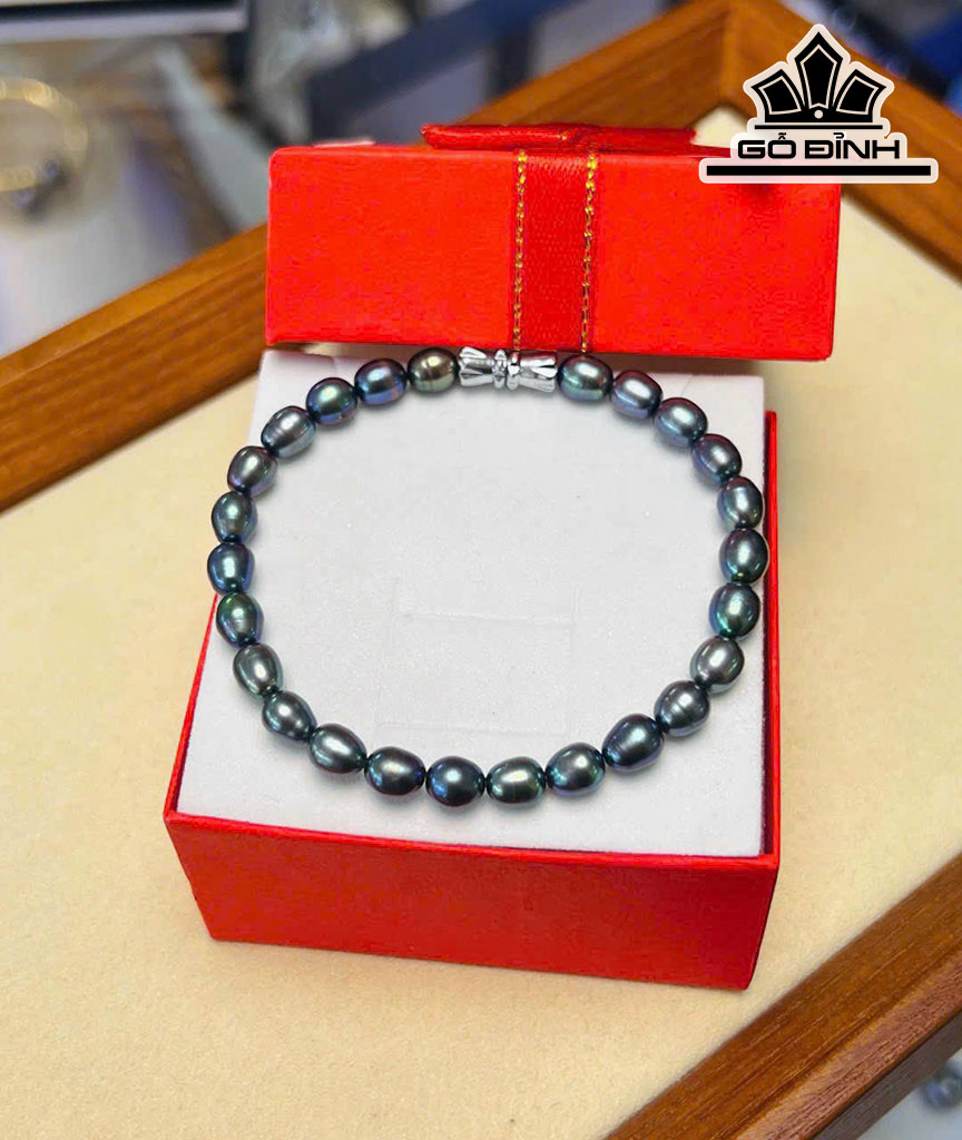 Vòng Tay Ngọc Trai Giọt Nước Xanh Đen Size 6 Li