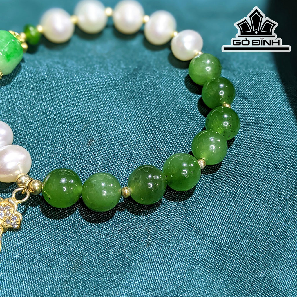 Vòng Tay Ngọc Trai Oval Mix Diopside - Cẩm Thạch - Ngọc Bích Size 8 Li
