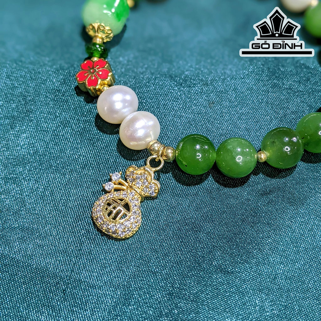 Vòng Tay Ngọc Trai Oval Mix Diopside - Cẩm Thạch - Ngọc Bích Size 8 Li