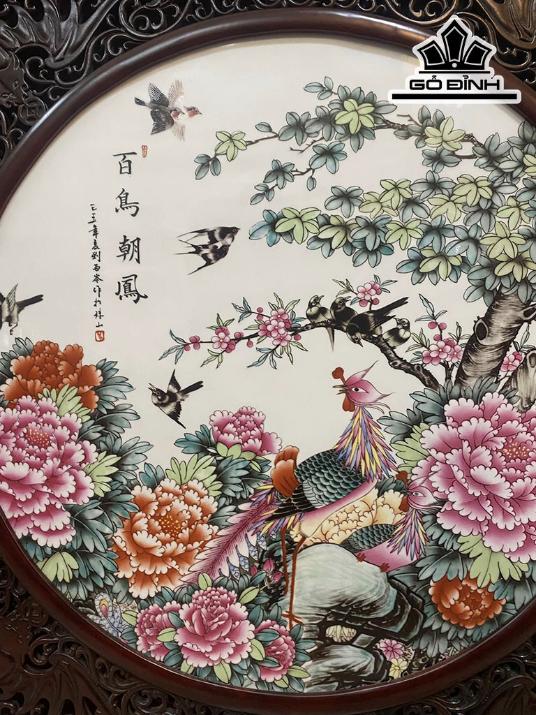 Bức Tranh Vẽ Chim Hoa Gốm Tàu Cao 100 Ngang 100 (cm)