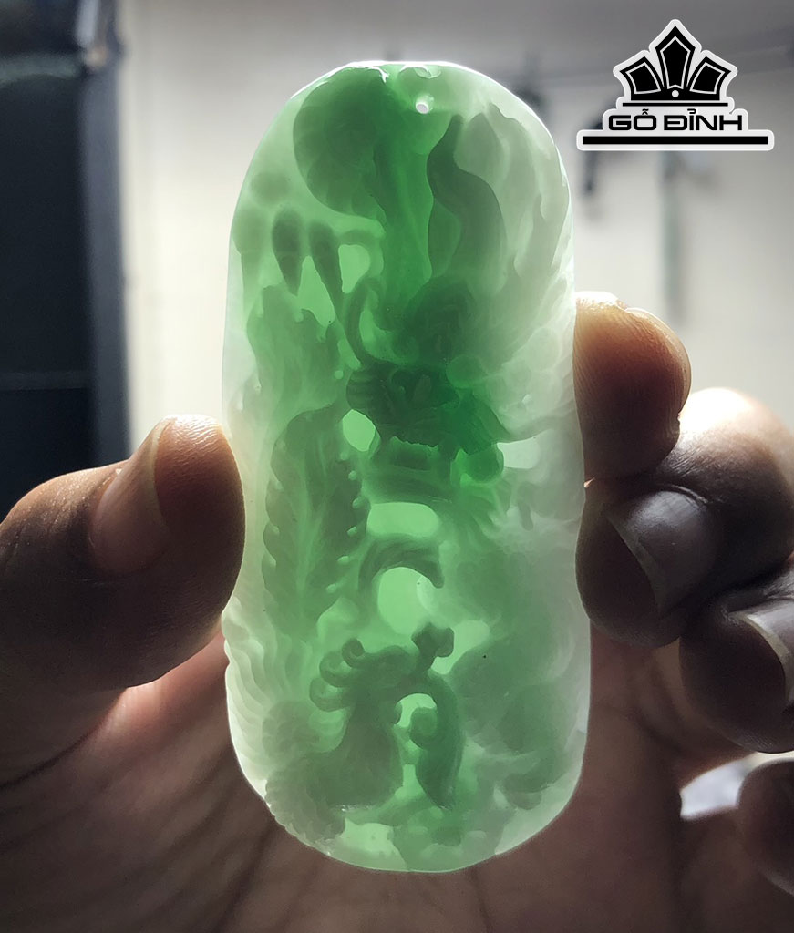 Mặt Dây Chuyền Long Phụng Đá Cẩm Thạch Cao 74 Ngang 33 Sâu 9,2 (mm) 35g