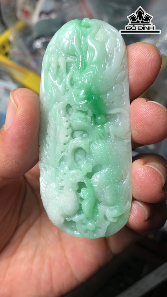 Mặt Dây Chuyền Long Phụng Đá Cẩm Thạch Cao 74 Ngang 33 Sâu 9,2 (mm) 35g