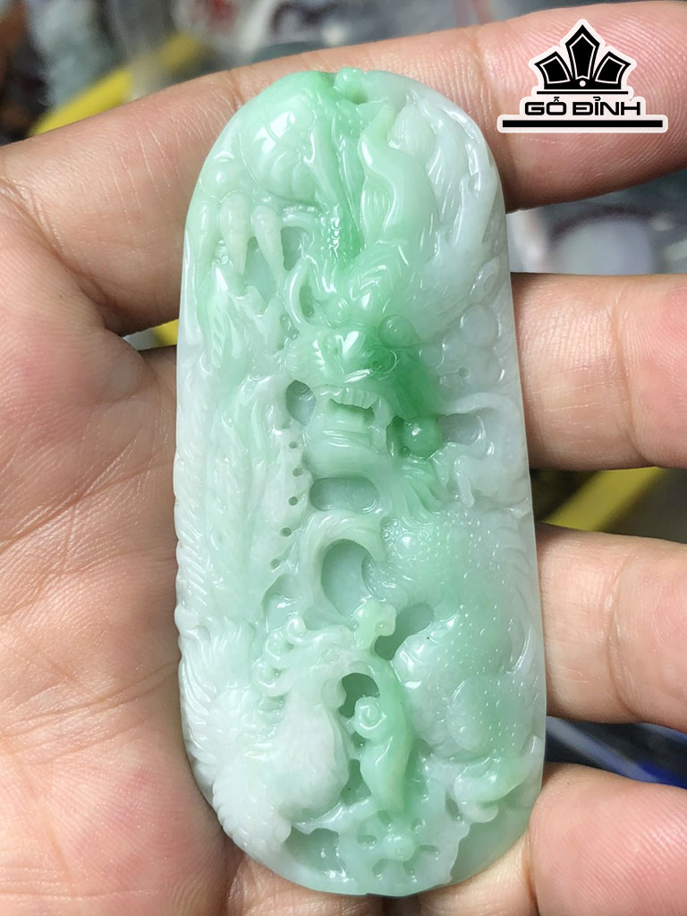 Mặt Dây Chuyền Long Phụng Đá Cẩm Thạch Cao 74 Ngang 33 Sâu 9,2 (mm) 35g