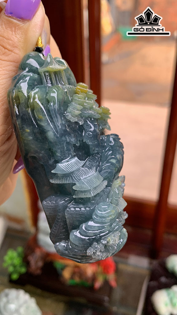 Mặt Dây Chuyền Sơn Thủy Đá Cẩm Thạch Cao 88,7 Ngang 41,3 Sâu 24,9 (mm) 160g