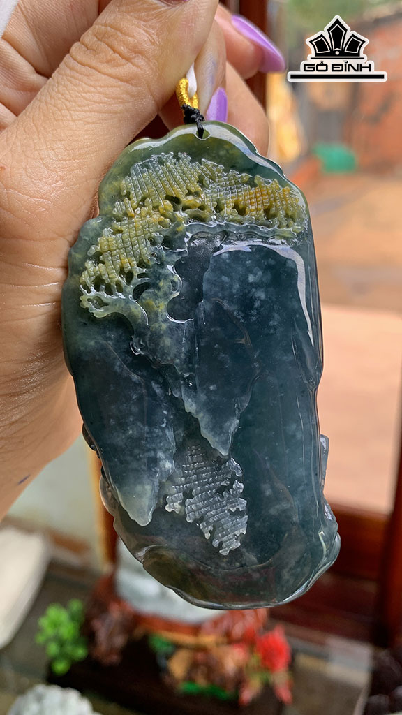 Mặt Dây Chuyền Sơn Thủy Đá Cẩm Thạch Cao 88,7 Ngang 41,3 Sâu 24,9 (mm) 160g