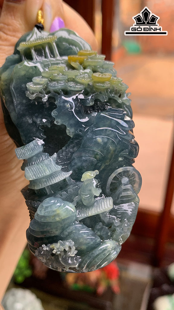 Mặt Dây Chuyền Sơn Thủy Đá Cẩm Thạch Cao 88,7 Ngang 41,3 Sâu 24,9 (mm) 160g