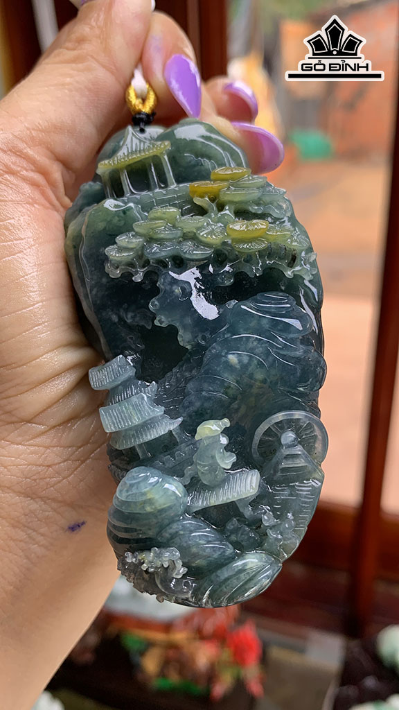 Mặt Dây Chuyền Sơn Thủy Đá Cẩm Thạch Cao 88,7 Ngang 41,3 Sâu 24,9 (mm) 160g