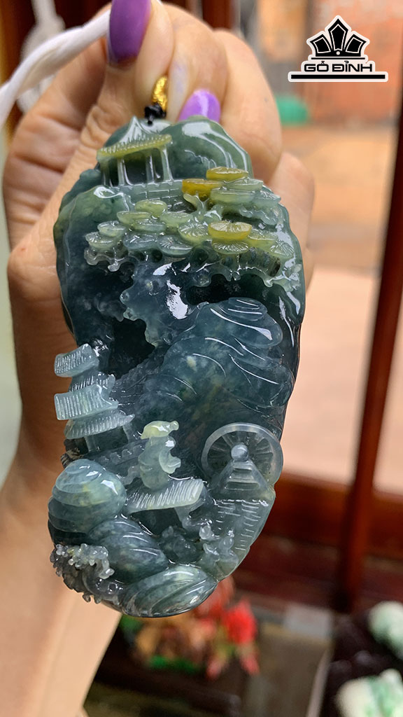 Mặt Dây Chuyền Sơn Thủy Đá Cẩm Thạch Cao 88,7 Ngang 41,3 Sâu 24,9 (mm) 160g