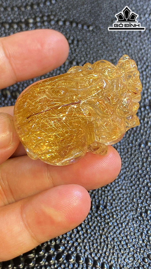 Mặt Dây Chuyền Tỳ Hưu Đá Thạch Anh Tóc Vàng Nâu Cao 43,4 Ngang 28 Sâu 24 (mm) 44,5g