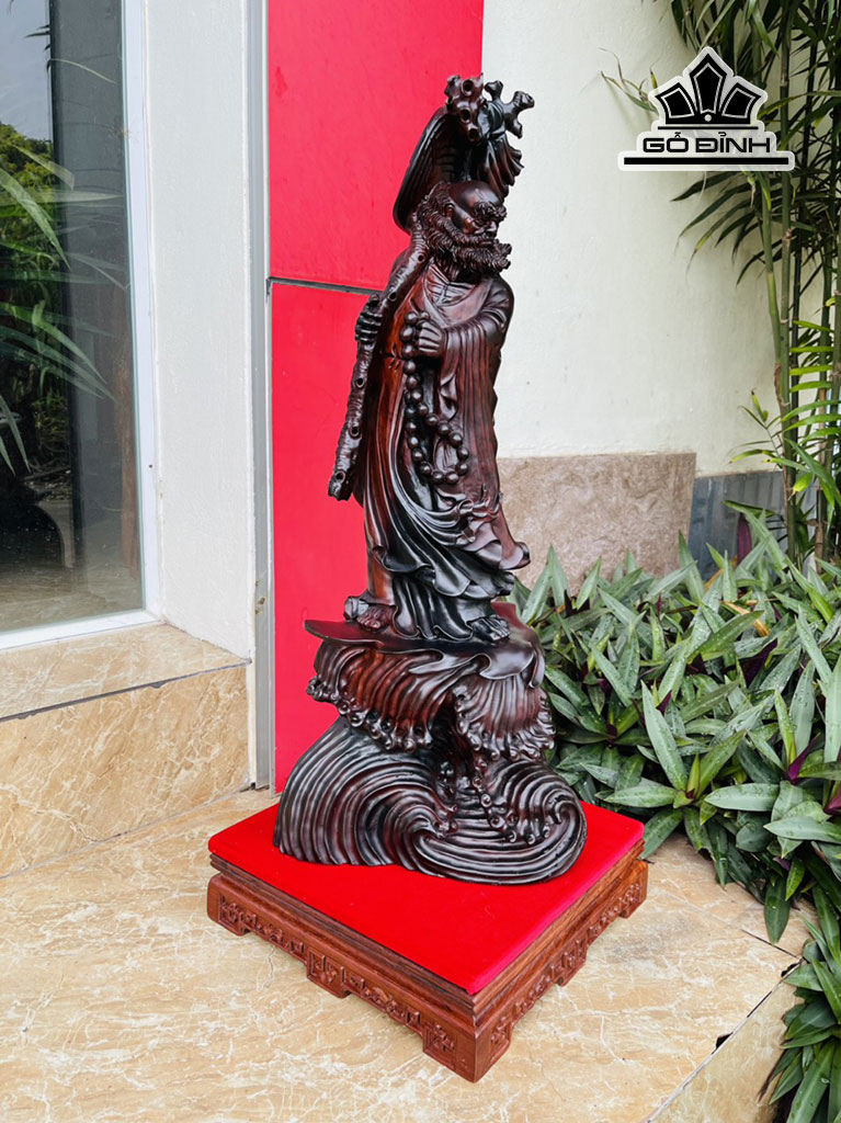Tượng Đạt Ma Giáo Hóa Gỗ Trắc Cao 66 Cả Kỷ Cao 75 Ngang 28 Sâu 20 (cm)
