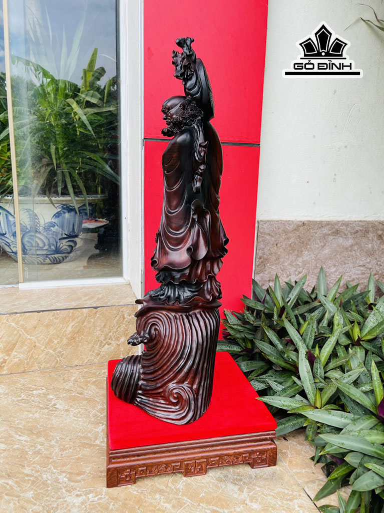 Tượng Đạt Ma Giáo Hóa Gỗ Trắc Cao 66 Cả Kỷ Cao 75 Ngang 28 Sâu 20 (cm)