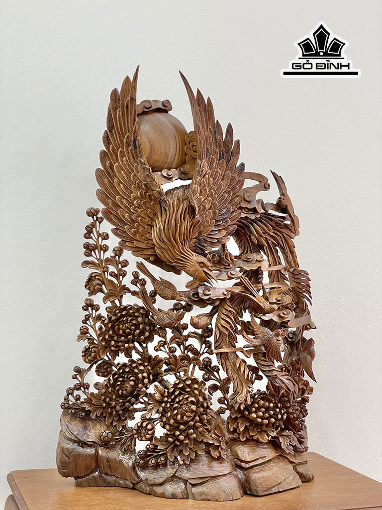Tượng Bách Điểu Gỗ Bách Xanh Cao 85 Ngang 60 Sâu 27 (cm)